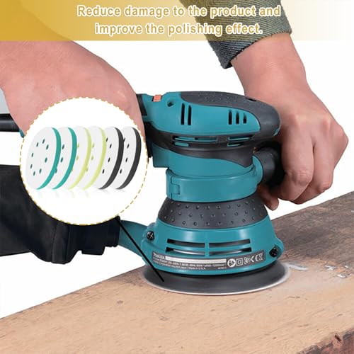 6 Stück Schleiftellerschoner Softauflage, 125 mm Schwamm Interface Pad Kissen Pad Klett, Schwamm Schleifen Soft Pads, Spezielle Ersatzpads für Schleifmaschinen(8 Löcher)