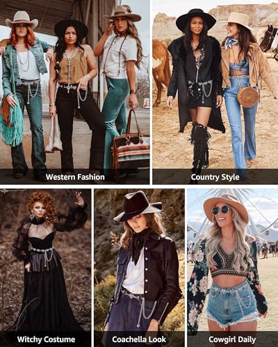 AWAYTR Western Chain Belts for Women - Silver Cowgirl Concho Belts for Jeans Dresses Country Concert Outfit Accessories4