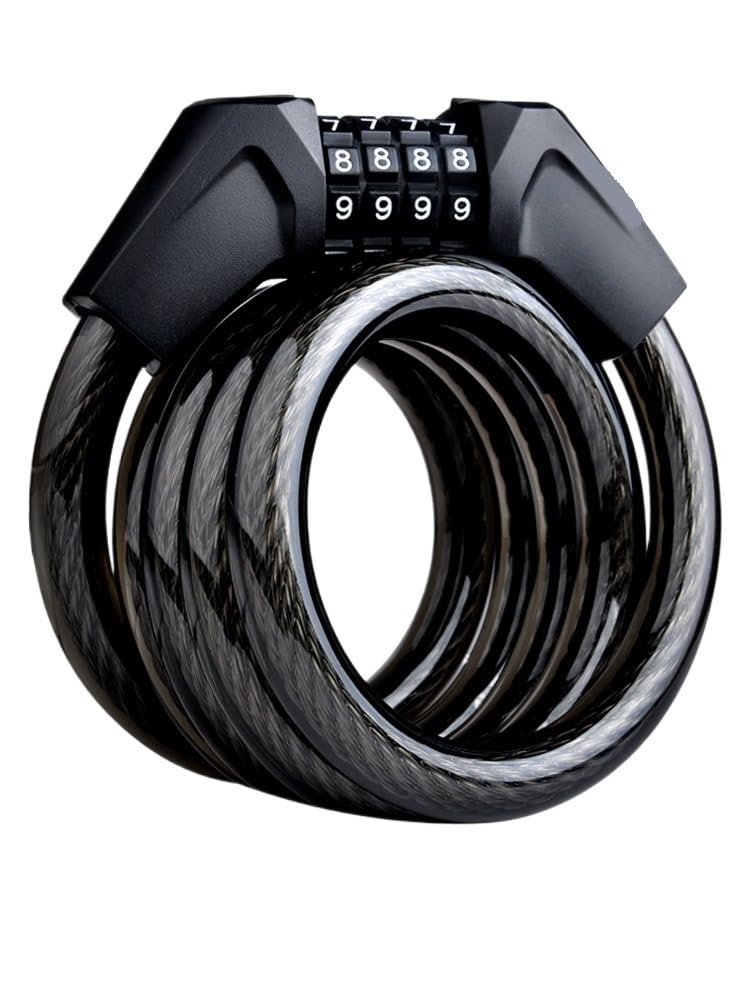 Bike Locks MTB E-Bike Password Lock 4 Digit Code Combination Bicycle 1500mm Steel Cable Spiral Cycling