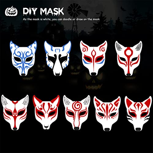 jojofuny White Fox Mask 2Pcs Pu Half Face Diy Animal Mask for Halloween Party Cosplay White Fox Crafting Costume for Masquerade and Costume Events - Image 4