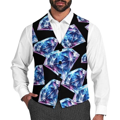 Diamond Universe Symbol Men's Suit Vests Dress Vest V-Neck Waistcoat Slim Business Formal with Pocket