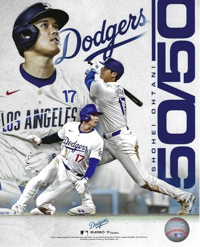 Los Angeles Dodgers Shohei Ohtani 50/50 Photo Collage - Licensed MLB Collectible Print for Fans and Sports Memorabilia Collectors - Premium Matte Finish Baseball Wall Art Photo Poster - 8x10 Size