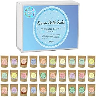 Scented Pure Epsom Salts | Magnesium Sulphate Bath Spa Salt | 30x35G Variety Gift Hamper Box Pack by PSN | Ideal for Relieving Sore Muscles | Reduces Inflammation
