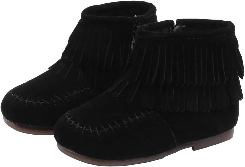 lakiolins Little Girls Tassel Suede Ankle Boots Side Zipper Short Booties Winter Snow Boot