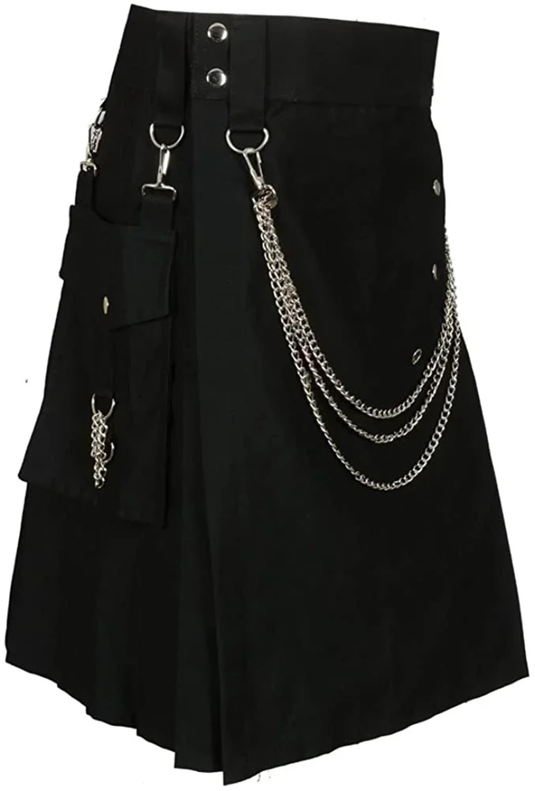 AMEEDA Lightweight Kilt Scottish Black Utility Kilt With Silver Chains(L)