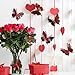 3D Red Butterfly Wall Stickers 6pcs Removable Valentine's Red Rose Butterfly Stickers Wall Decal Butterfly Wall Decals for Home and Room Decoration Wedding Bedroom Decor Living Room Sticker