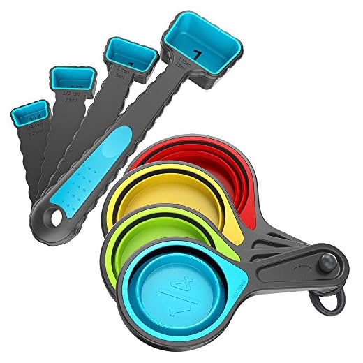 Kaptron Tools Spoons and Collapsible Measuring Cups Set 8 pcs, Multiple sizes, Multicolor