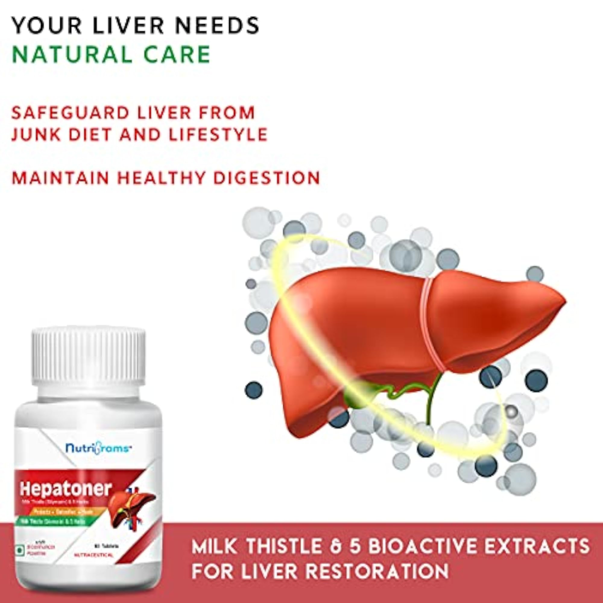 Nutrigrams Hepatoner Liver Detox Supplement, 60 Tablets