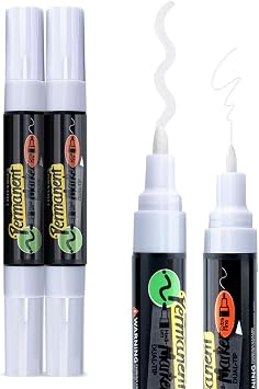 TRANSON 2 White Bold Tip and Extra Fine Tip Paint Markers Waterproof Oil Paint pen