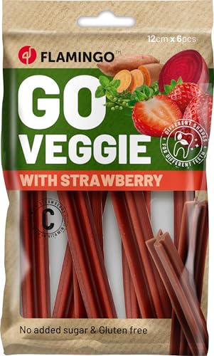 Produktbild von Flamingo Veggie Stick mit Erdbeere Hundesnack - 6 x 78 g