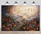 CHNYWORK 5x3ft Heaven and Hell Backdrop Brick Stone Stairway Angels Devils Hell Fire Holy Light Background Jesus Christ Religious Church Event Bible Story Christmas Party Decor Portrait Photo Props