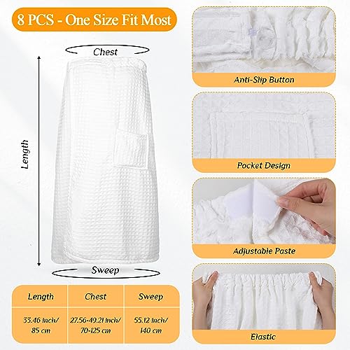 Tigeen 8 Pcs Waffle Body Bath Wrap for Women Knee Length Bath Towel Wrap with Pocket Adjustable Closure for Spa Shower2