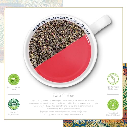 Image of Dabri Hibiscus Green Tea 32 Pyramid Dip Teabags|Pack of 2 x 16 Bags Each|Premium Loose Leaf Blend with Cinnamon, Clove|Natural Hibiscus leaves & Spices|Manage Weight, Hair Regrowth