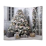 A.Monamour Tapices de Pared Decoraciones Navideñas Cajas Debajo De Pino con Bolas Cintas Adornos Impresión 3D Tela Textil Tapiz Tapiz Cortinas Mantel Colcha Toalla De Playa para El Hogar 153x229cm