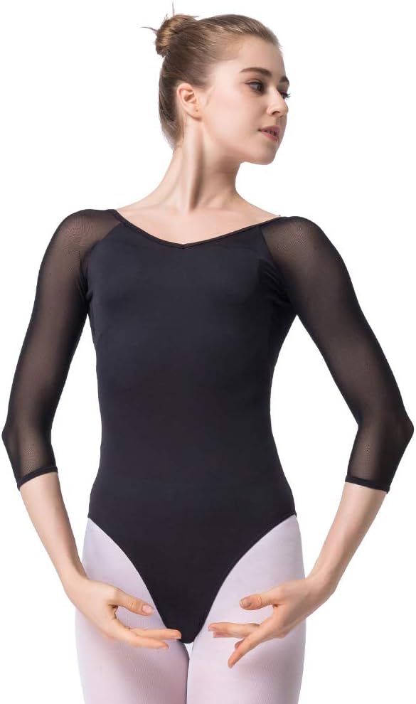 Ballet Dance Leotards for Women, Teen, Girls Dance Bodysuit 3/4 Sleeve Leotards
