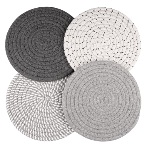 4 Piezas 18Cm Salvamanteles Redondos De Hilo De Algodó, Salvamantel Resistente Al Calor, Salva Sartenes De Agua, Bajoplatos, Trenzados, para Cocinar Y Hornear, Gris