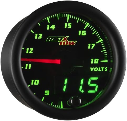 MaxTow Double Vision 100 PSI Fuel Pressure Gauge Kit - Includes Electronic Sensor - Black Gauge Face - Green LED Illuminated Dial - Analog & Digital Readouts - For Trucks - 2-1/16
