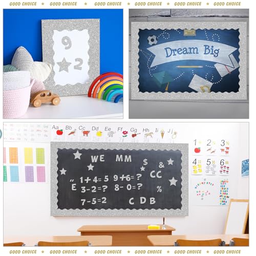 Containlol 188 Pcs Silver Glitter Bulletin Board Borders Letters Stars Cutouts Set, Include 59 ft 60 Bulletin Board Trims 52 Alphabet Letters 36 Stars 20 Numbers 20 Punctuations for Classroom