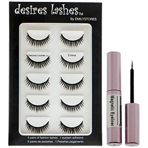 DESIRES LASHES By EMILYSTORES Magnetic Eyelashes 3D Natural Magnet Faux Lashes Multipack 5Pairs, Emma Cover