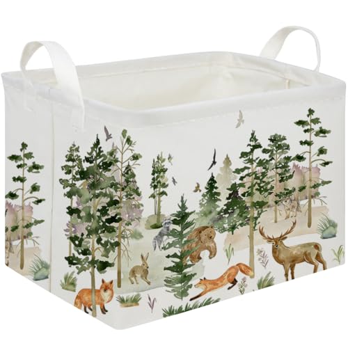 Image of Rectangular Woodland Animal Basket Kids Baby Storage Basket,Bear Fox Boys Girls Gift Toy Box Bin for Nursery, Shelf Book Woodland Room Decor,Gift Baskets(Tree animals)