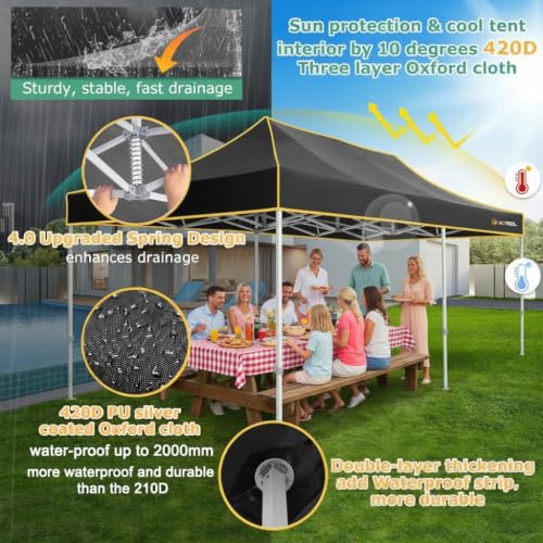 Image of Hoteel 10x20 Heavy Duty Pop Up Canopy Tent with 6 Sidewalls, Black