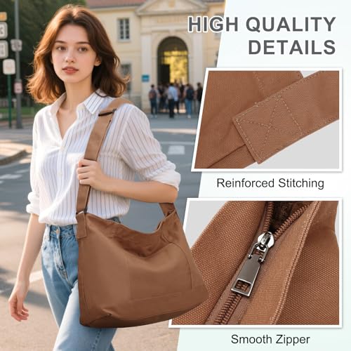 Image of VASCHY Canvas Messenger Tote Bag, Lightweight Casual Crossbody Slouchy Shoulder Hobo Side Bag for Men and Women