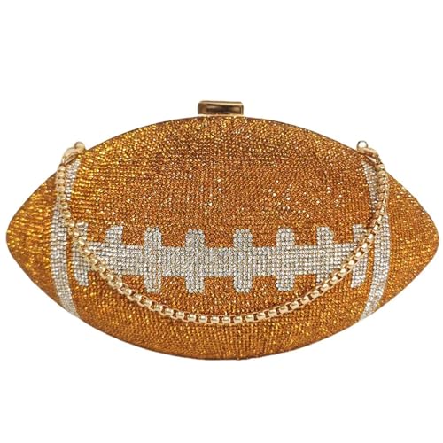Image of Women Rhinestone Football Shaped Handbag Chain Crossbody Shoulder Bag Football Purse | Rugby, Unique, Novelty, Football