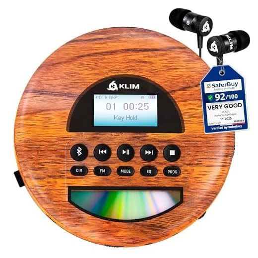 KLIM Nomad Wood - New 2023 - Portable CD Player Walkman - Long-Lasting Battery - Includes Headphones - Radio FM - Compatible MP3 CD Player Portable - TF Card Radio FM Bluetooth - Ideal for Cars