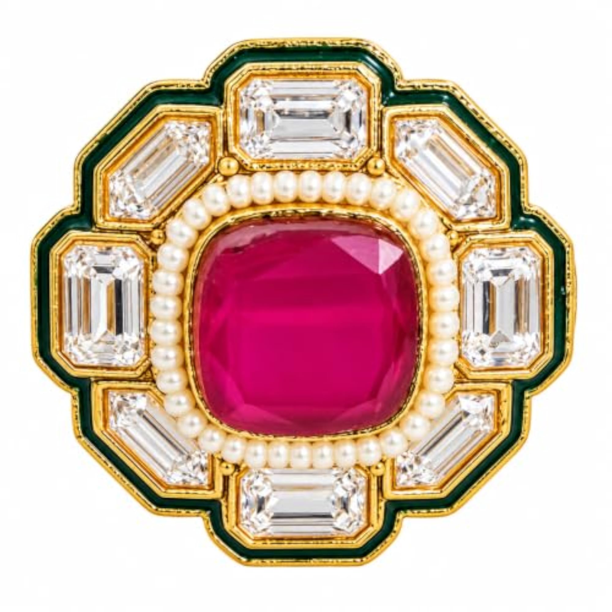 Floral Statement Kundan Adjustable Ring, Gold-Tone