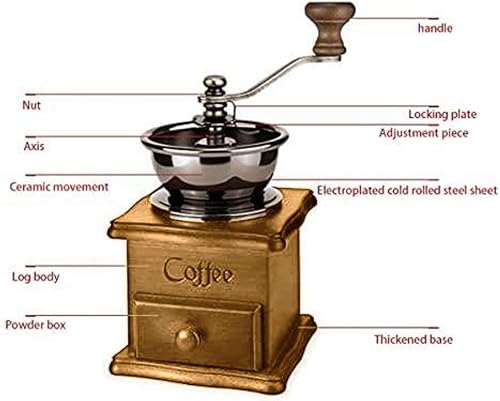 Miniatura 6 de Molinillo de café manual de madera, estilo vintage, molinillo de café de mano, molinillo de café con manivela de cerámica, cepillo de limpieza