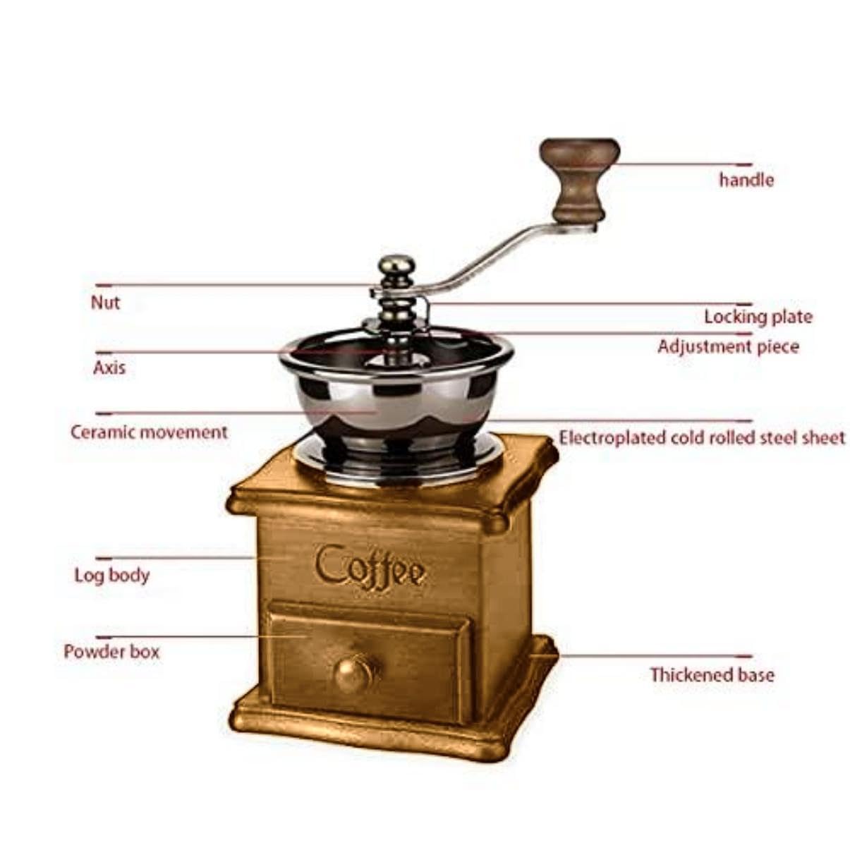 Classic Wooden Hand Crank Coffee Mill - Light Brown -6