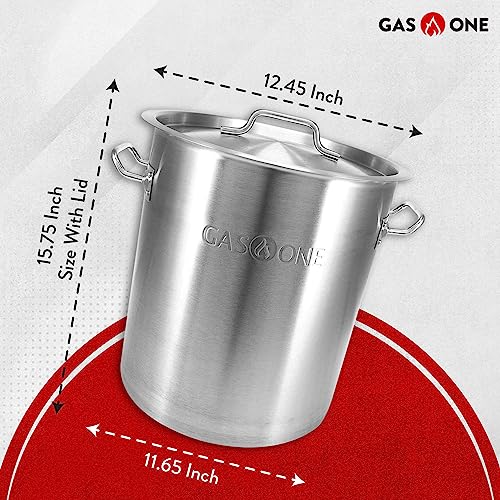 GasOne Stainless Steel Stockpot – 20qt Stock Pot with Lid and Capsule Bottom – Heavy-Duty Cooking Pot for Beer Brewing, Soup, Seafood Boil – Satin Finish Stainless Steel Soup Pot - Thumbnail 2