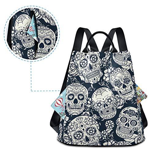 ALAZA Retro Floral Sugar Skull Backpack with Keychain for Woman 5