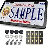 License Plate Frames Carbon Fiber Metal License Plate Frames Slim Standard Size With Screw Covers (2 holes-1piece)