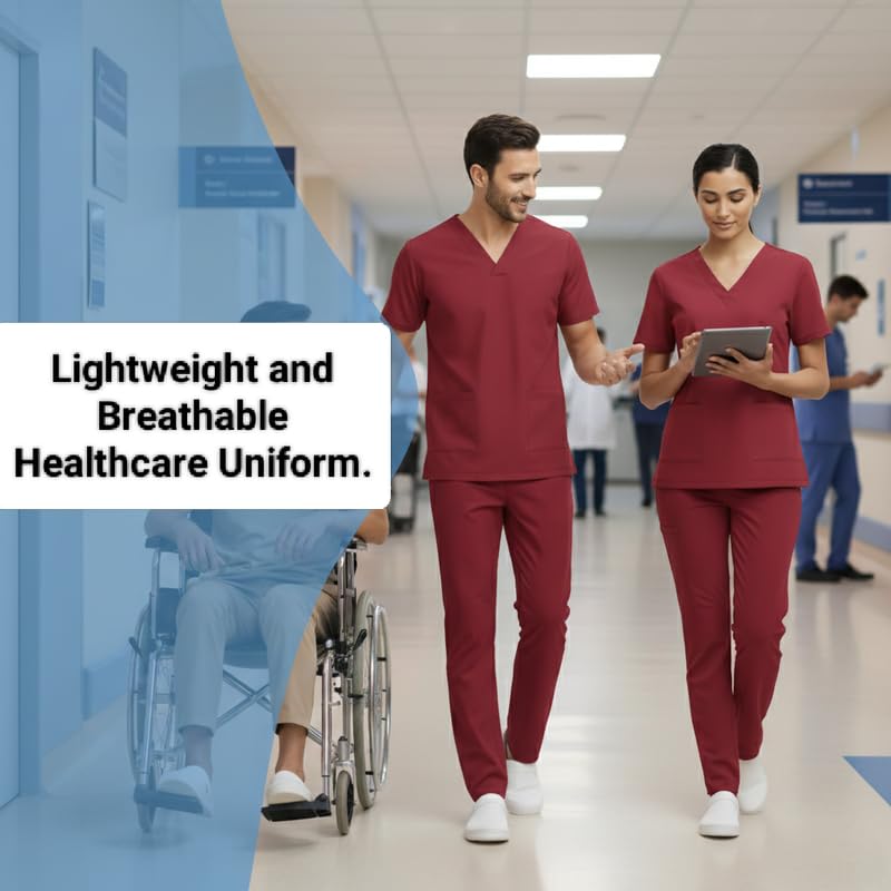 Image of TrendyUniform Unisex Regular Fit Polyester Cotton Scrub Suit for Componder| V-Neck Top and Drawstring Pant |Half Sleeves Hospital Uniform for Doctors, Nurses and Dentist, OT