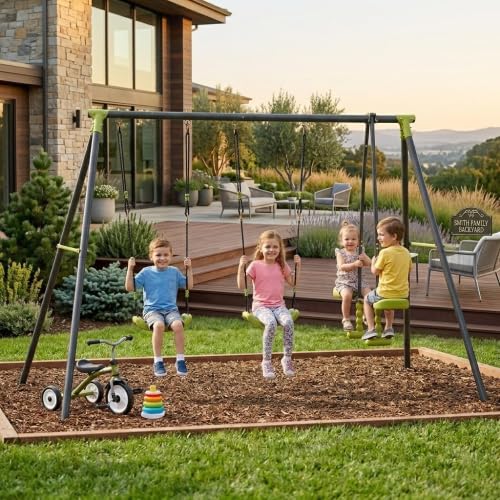 Columpio exterior de 3 plazas con diseño cara a cara – Columpio de jardín con capacidad de carga de 200 kg – columpio de metal para niños a partir de 3 años – Resistente a la intemperie con tablas