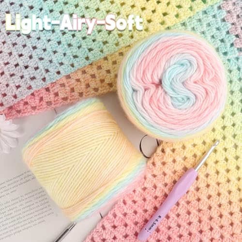 Image of Katech Ombre Yarn for Crocheting-Gradient Cake Yarn-4x100g 60% Cotton 30% Acrylic 11% Wool-Multicolor Soft Rainbow Cotton Crochet Yarn for Scarves, Shawls, Blankets and Garments(P)