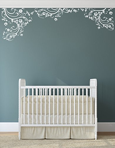 Vinilo decorativo de pared con diseño floral blanco 100 in x 29 in miniatura 1