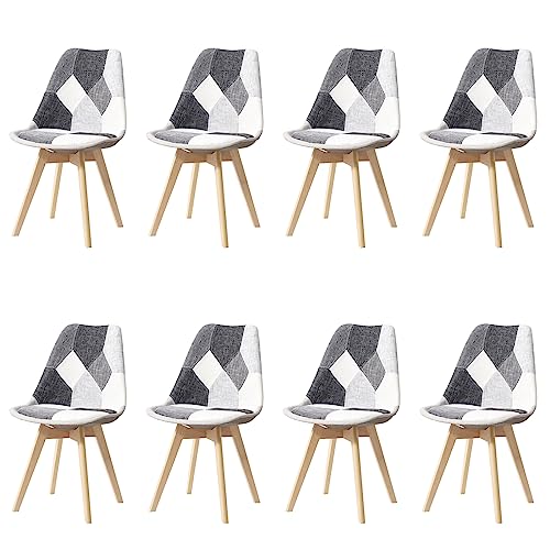 Hjhomeheart Juego De 8 Sillas De Comedor De Tela Patchwork Con Cojín De Asiento Extraíble Y Patas De Madera Maciza Para Comedor, Sala De Estar, Cocina, Etc. Retazos Gris Hjhomeheart Juego De 8 Sillas De Comedor De Tela Patchwork Con Cojín De Asiento Extraíble Y Patas De Madera Maciza Para Comedor, Sala De Estar, Cocina, Etc. Retazos Gris