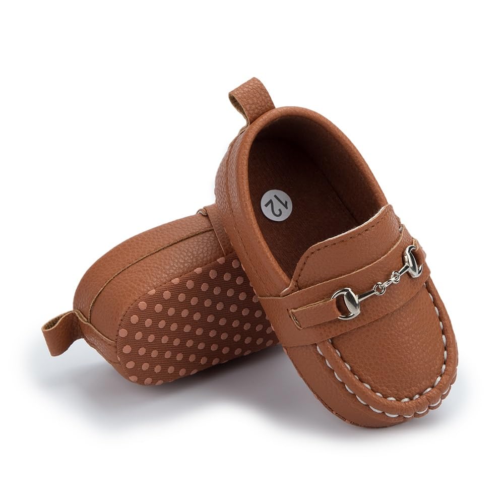 Sekantrol Baby Girls Boys Shoes,Infant Toddler Soft Sole Non Slip Flat Lazy Cute Loafers,Unisex Casual Oxford Dress Shoes (07 Brown, Infant, 6-12 Months, Medium)