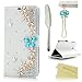 Galaxy S6 Case - Mavis's Diary 3D Handmade Bling Crystal Golden Flowers PU Leather Wallet with Lovely Sparkle Blue Diamond Butterfly Magnetic Clasp Flip Folio Case for Samsung Galaxy S6 (Combination)