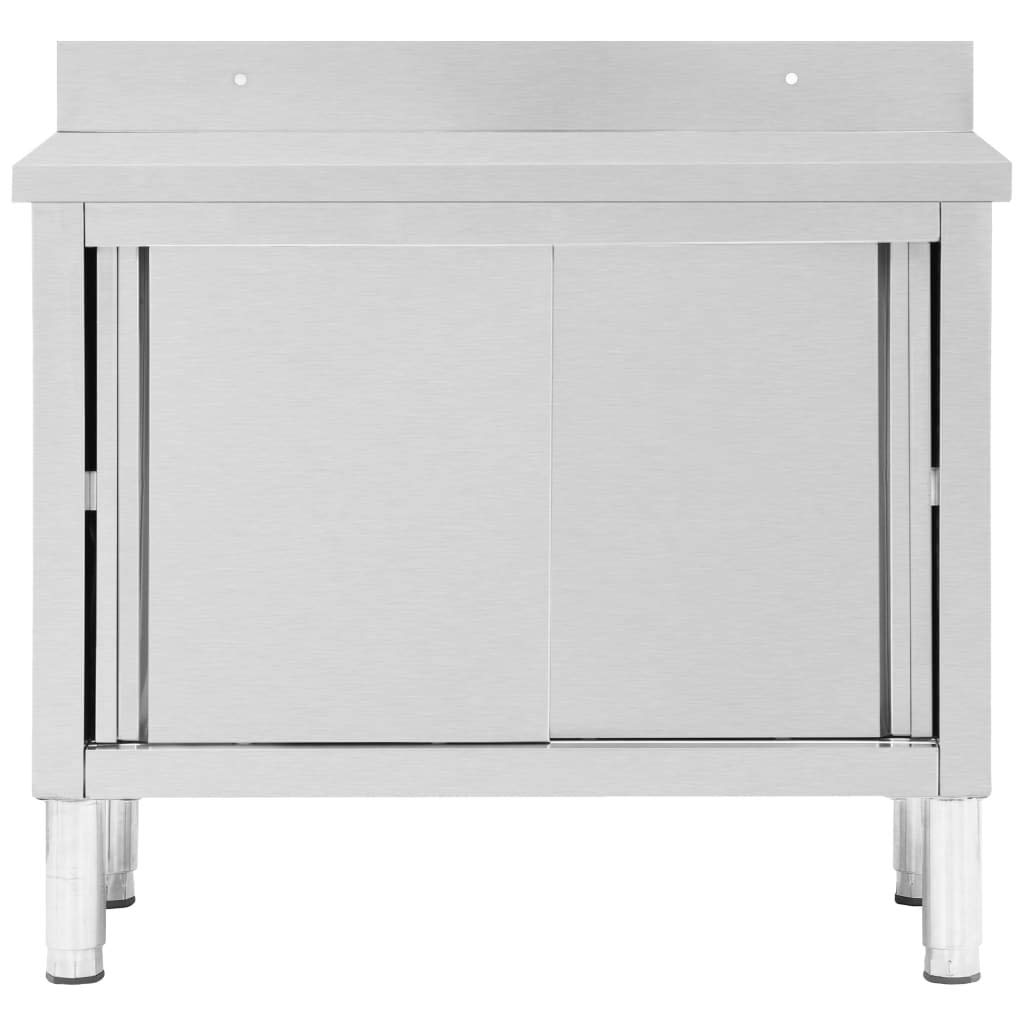 IKAYAA Tavoli da Lavoro con Ante Scorrevoli Banco da Lavoro Banco da Lavoro Officina/Cucina in Acciaio Inox-100 x 50 x (95-97) cm