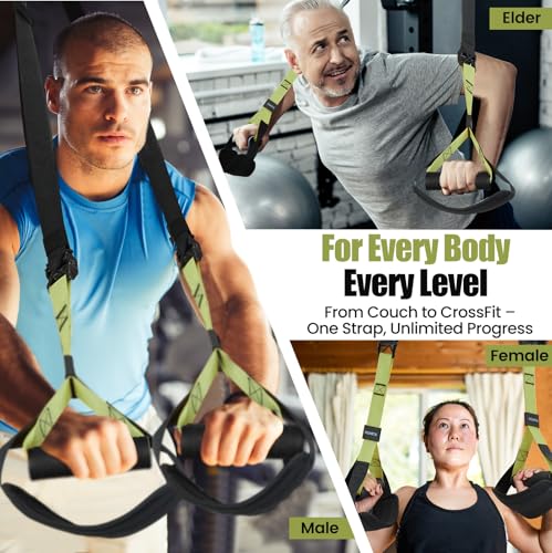 Home Suspension Training Kit with Suspension Trainer, Straps & Bands – Adjustable Full-Body Workout System for Home Gym, Yoga, Pilates, Travel | Compact Design (Army Green) - Thumbnail 6