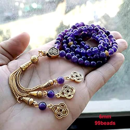 ALBASHAN Tasbih 2021 Natural purple Amethysts 99beads bracelet Islamic Eid gift Gold Tassel for women rosary bead Muslim turkish Jewelry (6mm x 99beads)