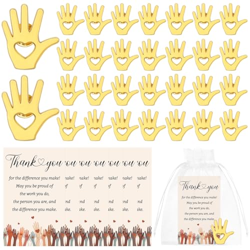 30 Set Volunteer Appreciation Gifts Bulk-30 Volunteer Awards Gold Hands Lapel Pin,30 Thank You Cards,30 Organza Bags You Make A Difference Favors for Employee Social Worker Teacher Staff Charity