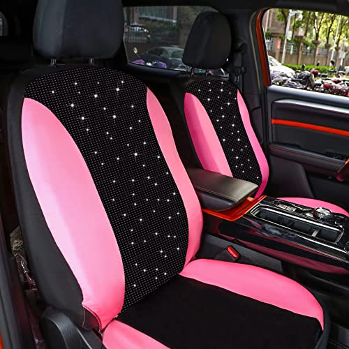 Bling Car Seat Cover Full Set Velvet Seat Cover For Women Breathable Full Set Vehicle Seat Protector Pink Black Mesh Auto Seat Cover Universal Fit For Most Of Sedan Suv Truck Minivan Airbag Compatible #TOP2