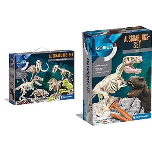 Clementoni 59258 Galileo Discovery – Ausgrabungs-Set Dino Mega-Collection, ab 7 Jahren & Galileo Discovery – Ausgrabungs-Set T-Rex, Ausgraben von Dinosaurier-Fossilien mit Hammer & Meißel, ab 7 Jahren