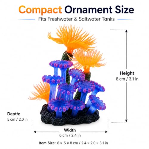 Vizni Glowing Anemone, Luminous Silicone Fish Tank Decor Plant, 1-Pack by Vizni - Used condition - Image 7