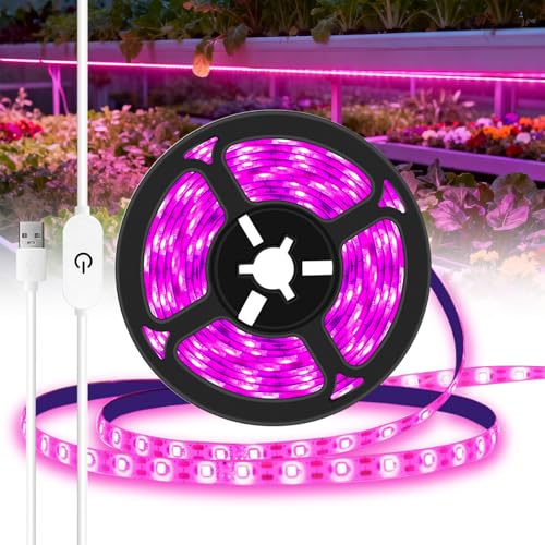 TOTHDATE 5M USB Pflanzenlicht LED Streifen, 300 LEDs Berühren Dimmbar Selbstklebender Seilstreifen, IP65 Wasserdicht für Zimmerpflanzen