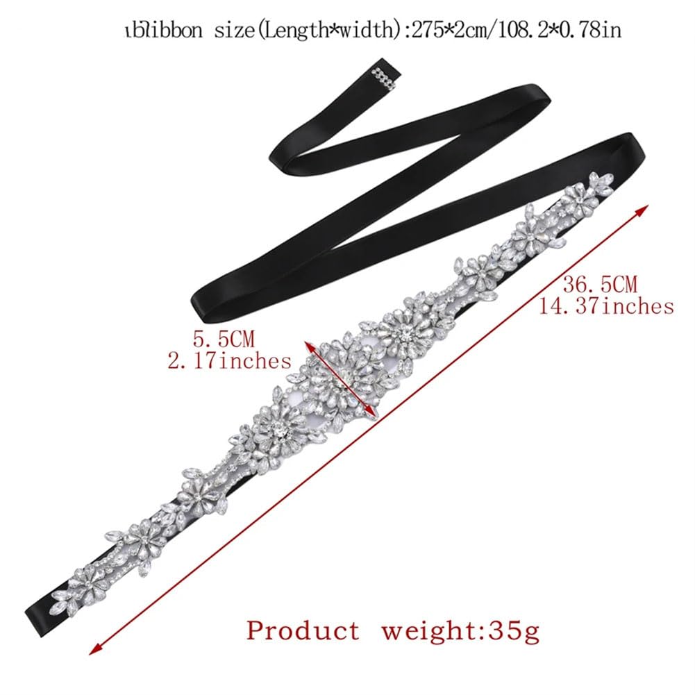 Cinturón largo de boda con diamantes de imitación plateados, accesorio para vestido de noche, cinturón de lazo para el día de San Valentín